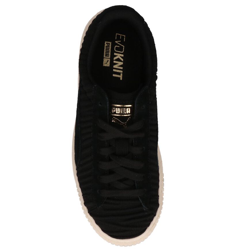 Puma Basket Platform Zwarte Lage Sneakers in stof (199460)