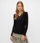 Pieces Siri T-shirt manches longues avec col en V en Noir pour femmes (344995)