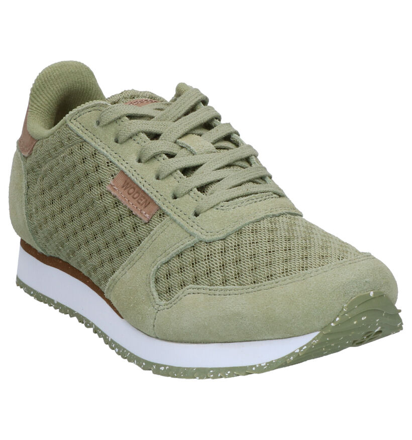 Woden Ydun Mesh Groene Sneakers in daim (266510)