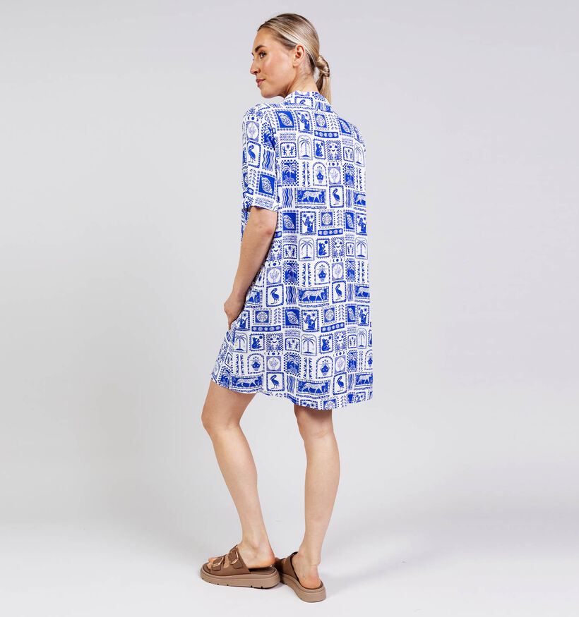 Pieces Saylor Blue Tile Robe chemise en Bleu/Blanc pour femmes (367085)