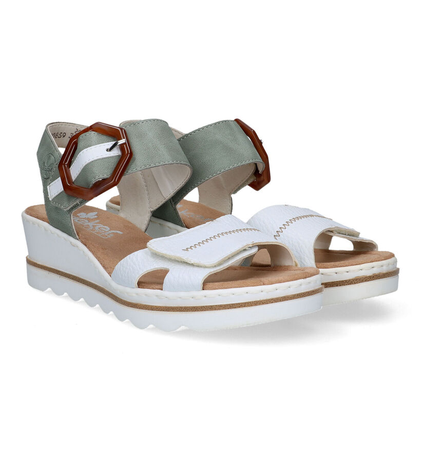 Rieker Sandales talon compensé en Blanc pour femmes (354959)