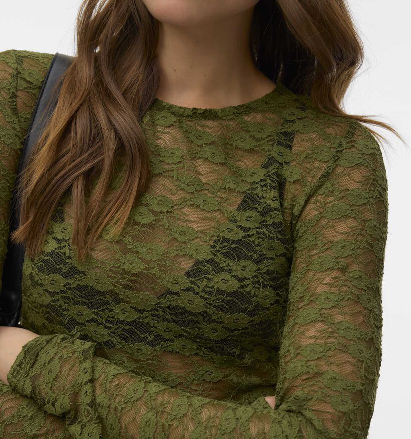 Vero Moda Bonita O-Neck Diepgroene Kanten T-shirt voor dames (379695)