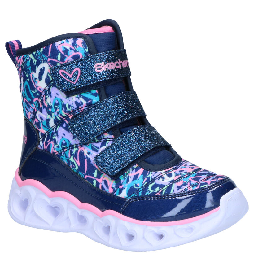 Skechers Heart Lights Blauwe Lichtjesschoenen in stof (263425)