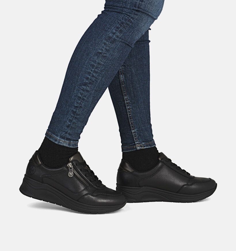 Rieker Zwarte Sneakers met Veter en Rits voor dames (360475) - geschikt voor steunzolen