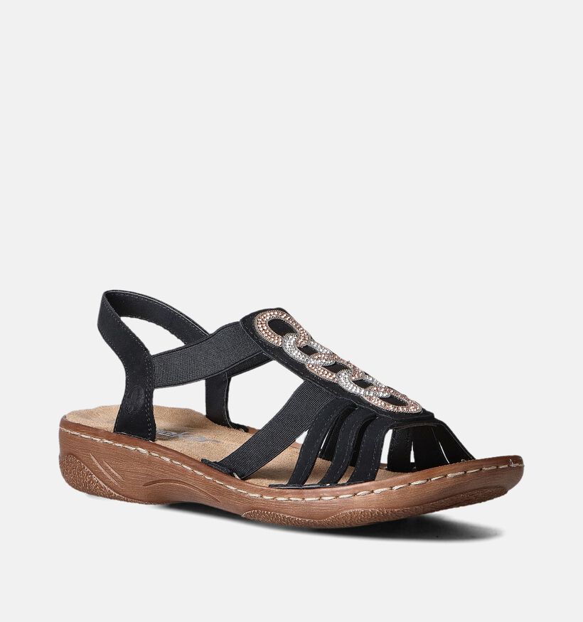 Rieker Sandales plates en Noir pour femmes (354930)