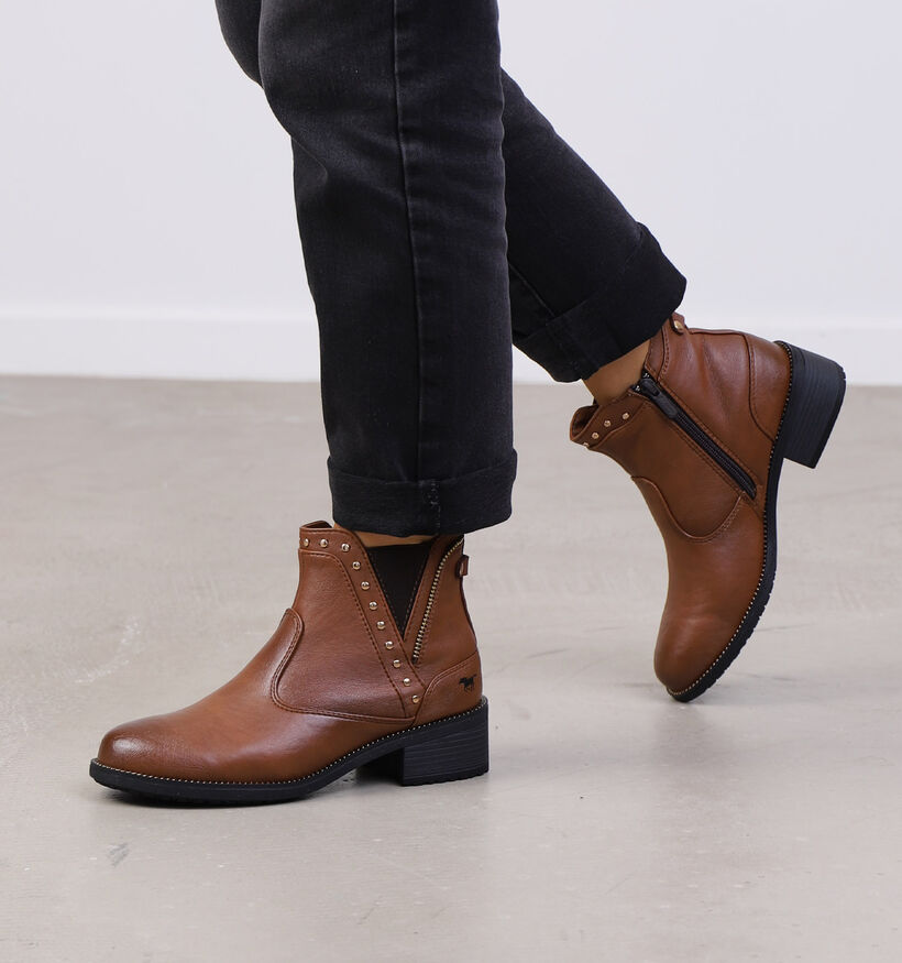 Mustang Bottines plates en Cognac en simili cuir (298101)