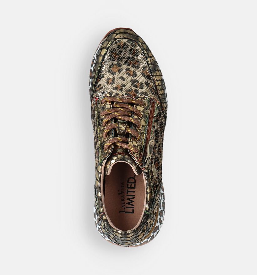 Laura Vita Delphine Leopard Chaussures à lacets en Or pour femmes (364974) - pour semelles orthopédiques