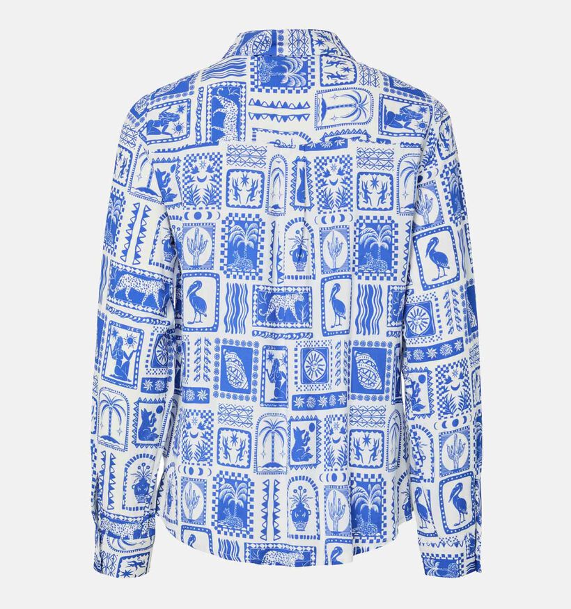 Pieces Saylor Blue Tile Witte/Blauwe Hemd voor dames (367077)