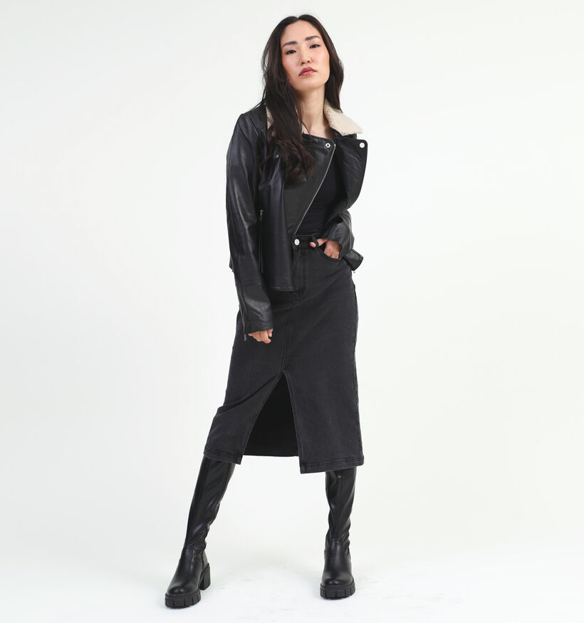 Vila Katla Manteau en cuir en Noir pour femmes (332124)