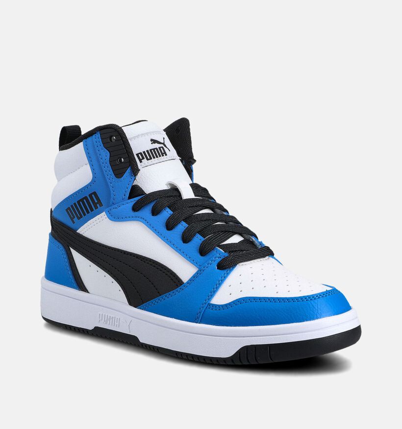 Puma Rebound v6 Blauwe/Witte Sneakers voor meisjes, jongens (372080) - geschikt voor steunzolen