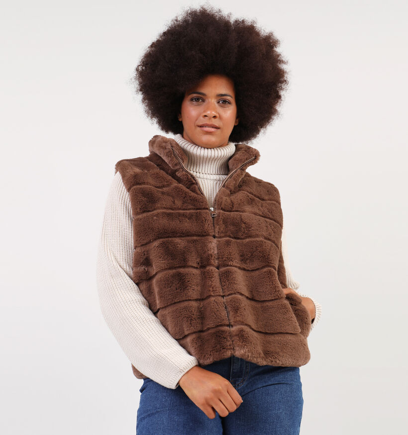 Dolce C. Zwarte Korte fluffy bodywarmer voor dames (358478)