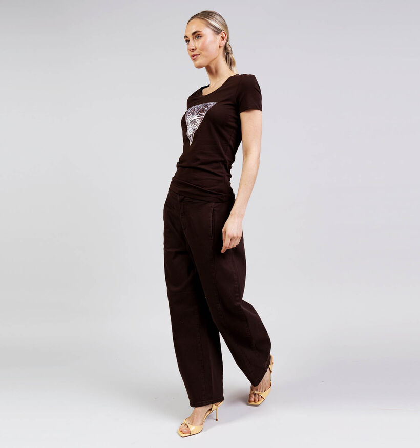 Guess Regal Brown Donkerbruine T-shirt met Korte Mouwen voor dames (370361)