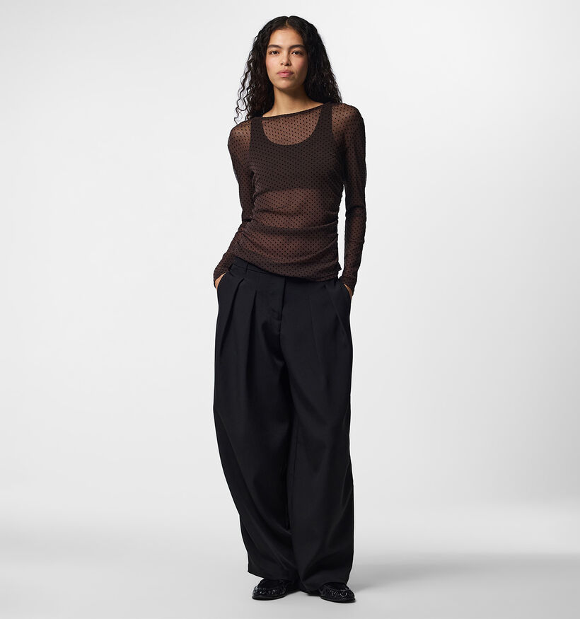 Pieces Bobo Mesh Donkerbruine T-shirt met Lange Mouwen voor dames (378366)