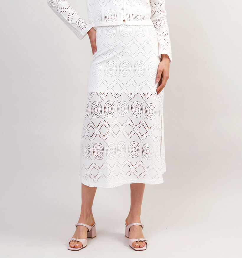 Pieces Sonnie Lace Witte Midirok voor dames (352454)