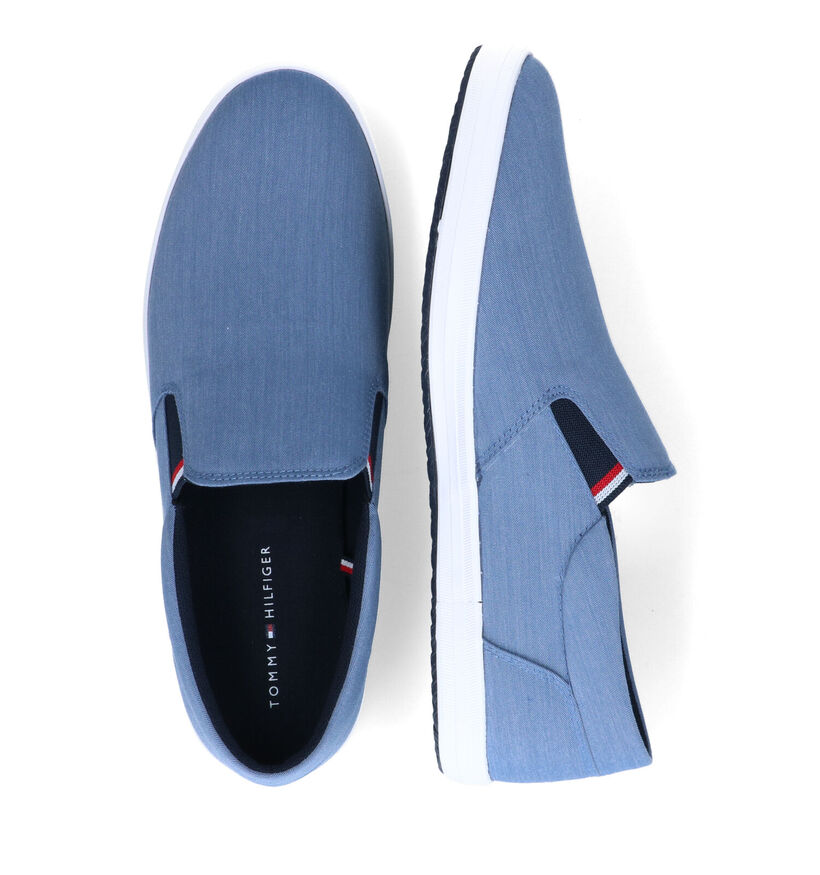 Tommy Hilfiger Essential Chambray Blauwe Instappers in stof (304044)