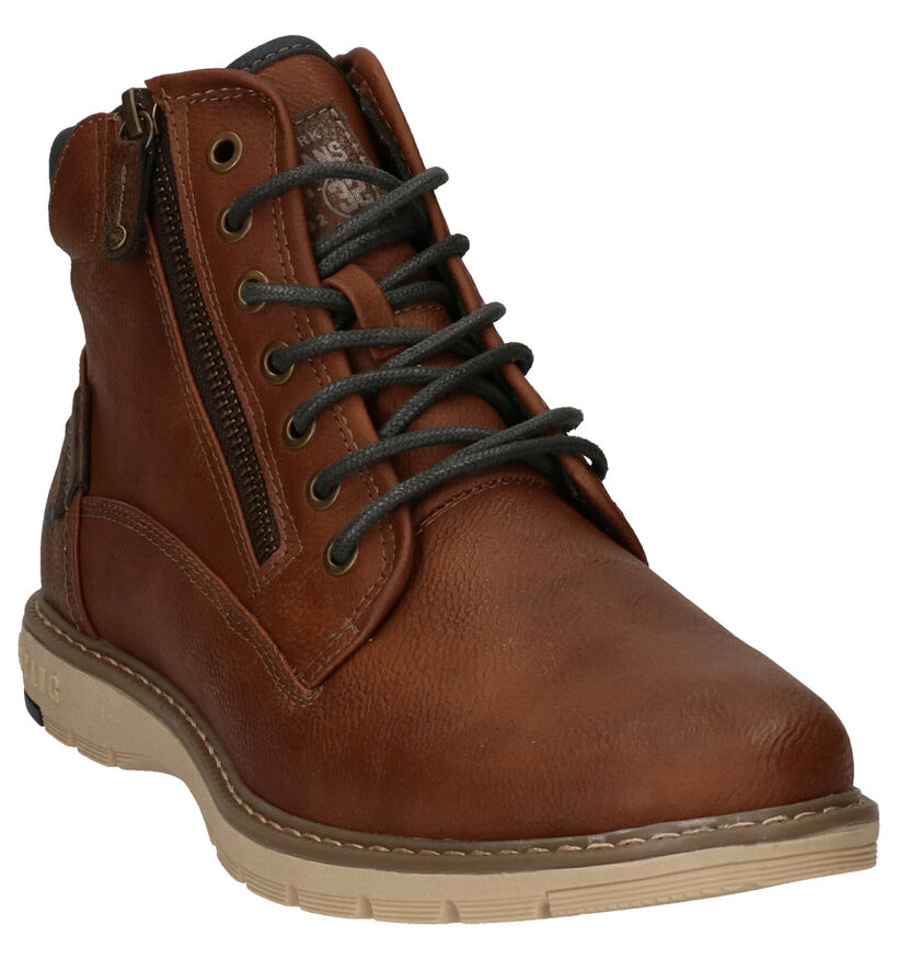 Cognac Rits/Veterboots Mustang in kunstleer (254885)