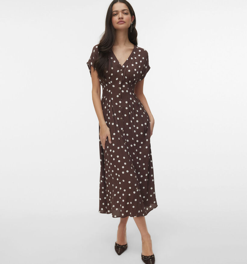 Vero Moda Elisa Bruine Midi-Jurk met Stippen voor dames (374963)