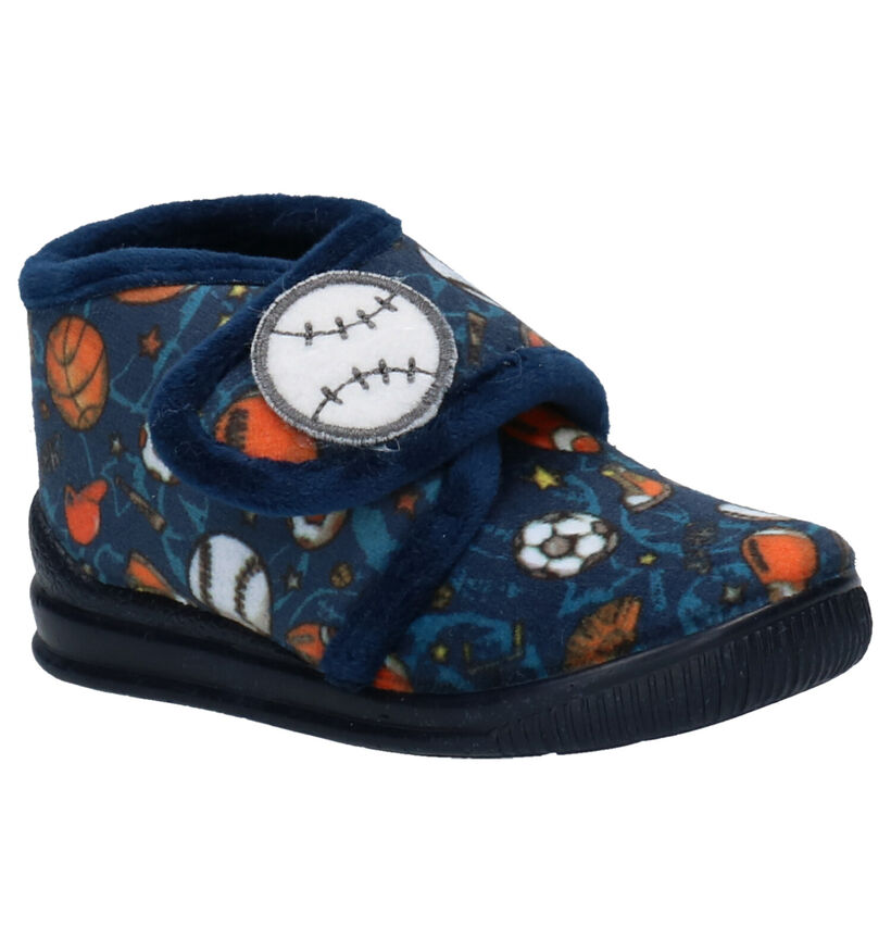 Milo & Mila Blauwe Pantoffels in stof (255011)