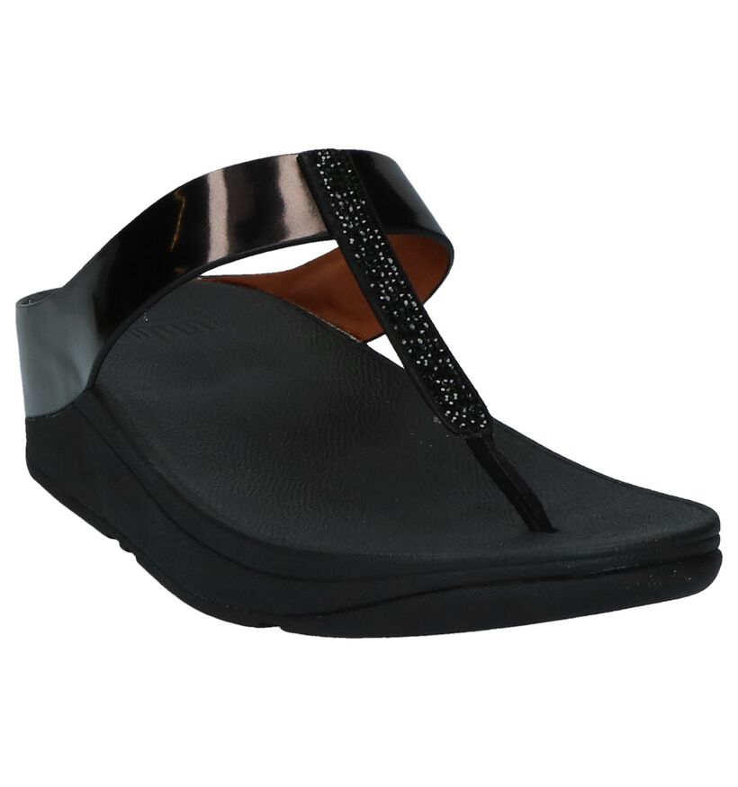 Zwarte FitFlop Fino Crystal Toe-Thong Sandals, , pdp