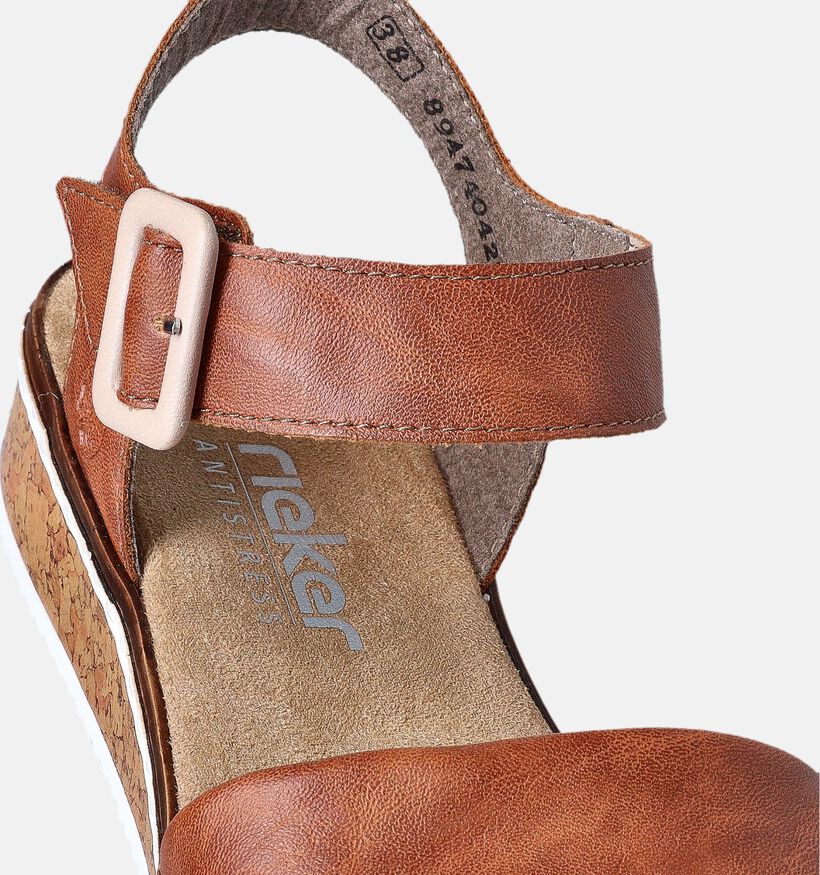 Rieker Sandales talon compensé en Cognac pour femmes (354933)