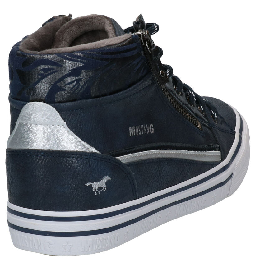 Mustang Blauwe Hoge Sneakers in kunstleer (294335)
