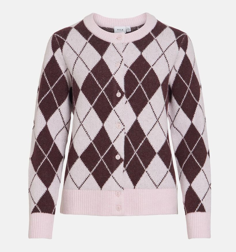 Vila Aggie Knit Argyle Gilet en Rose/Bordeaux pour femmes (379756)