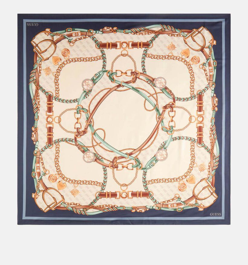 Guess Châle Chain Print en Beige/Bleu pour femmes (367006)