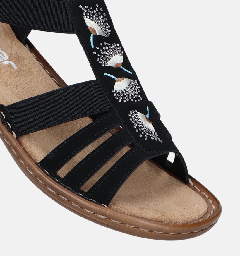 Rieker Zwarte Platte sandalen voor dames (339116)