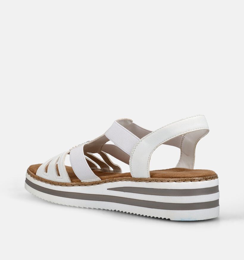 Rieker Sandales talon compens&eacute; en Blanc pour femmes (354919)