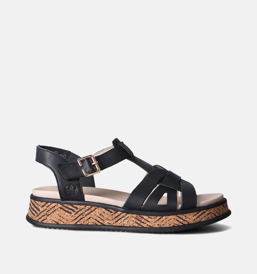 Rieker Sandales talon compensé en Noir pour femmes (354970)