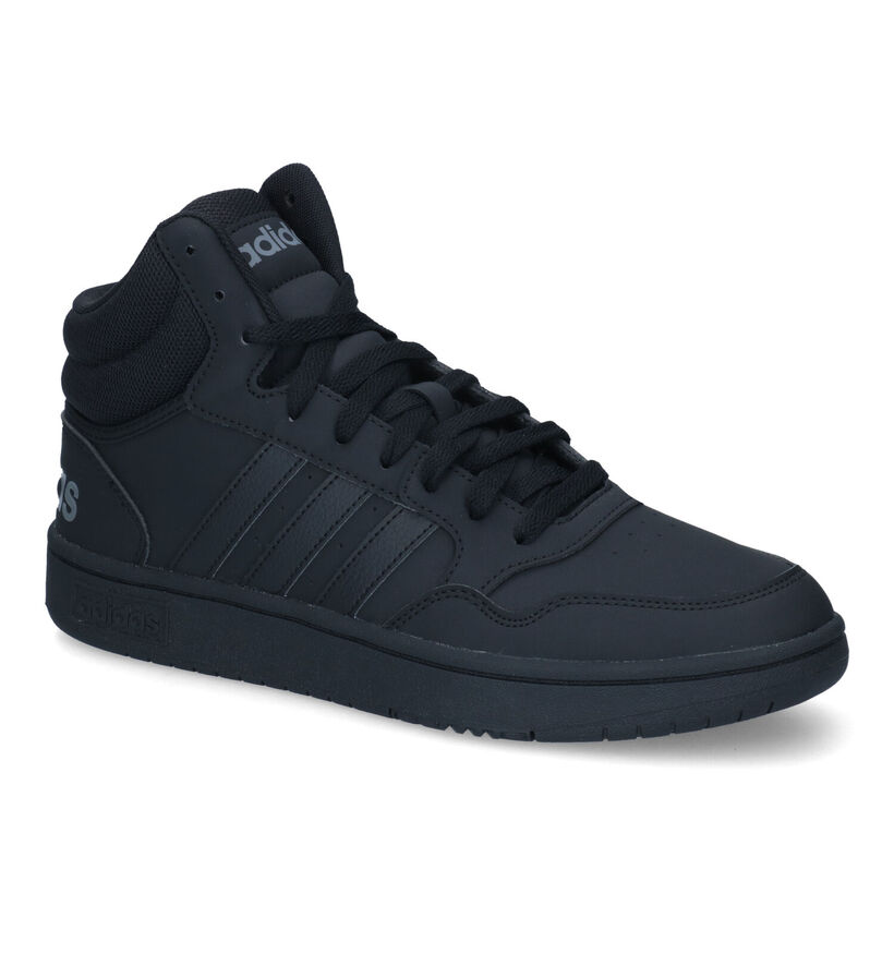 adidas Hoops 3.0 Mid Zwarte Sneakers in kunstleer (308455)