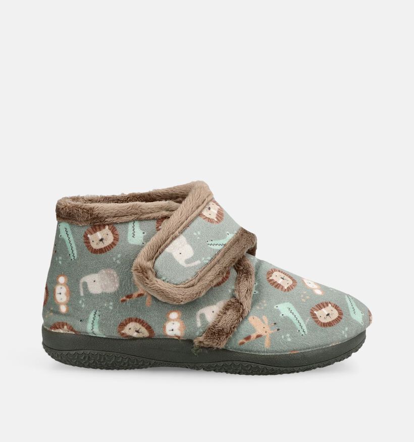 Milo & Mila Pantoufles en Vert kaki pour gar&ccedil;ons (381149) - pour semelles orthop&eacute;diques