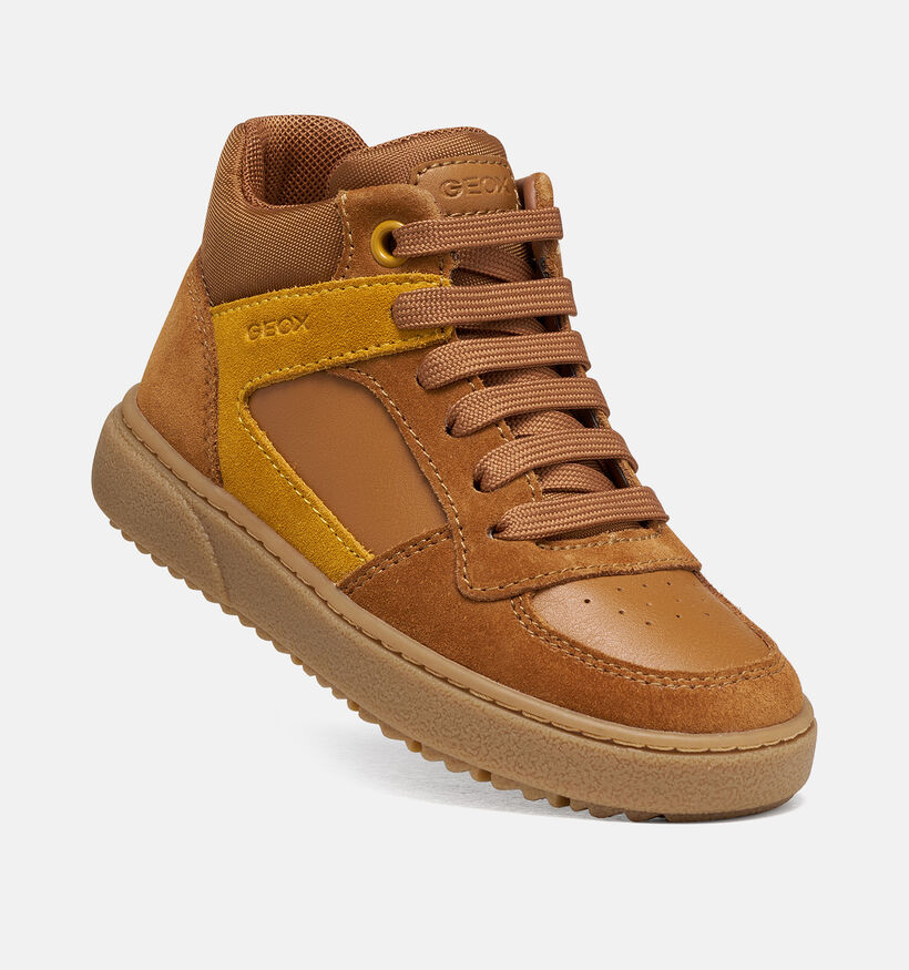 Geox Theeleven Boots &agrave; lacets en Cognac pour gar&ccedil;ons (377757) - pour semelles orthop&eacute;diques