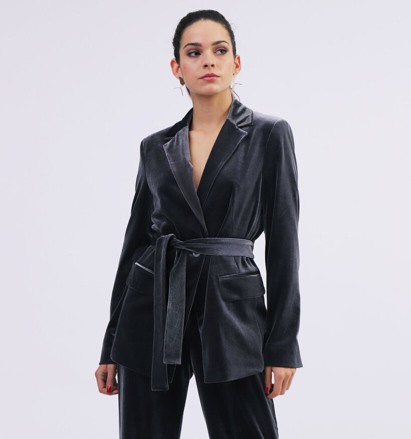 Comma Blazer en velours brillant en Gris (326498)