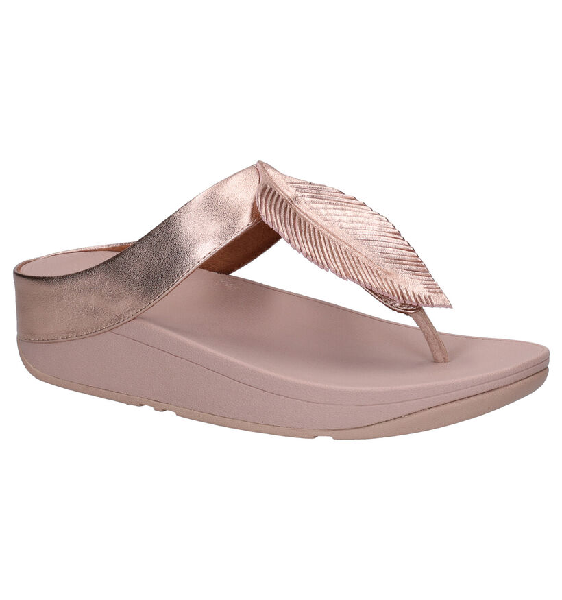 FitFlop Fino Feather Gouden Teenslippers in leer (286114)