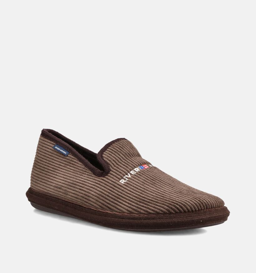 River Woods Hein Corduroy Pantoufles en Marron pour hommes (381214) - pour semelles orthop&eacute;diques