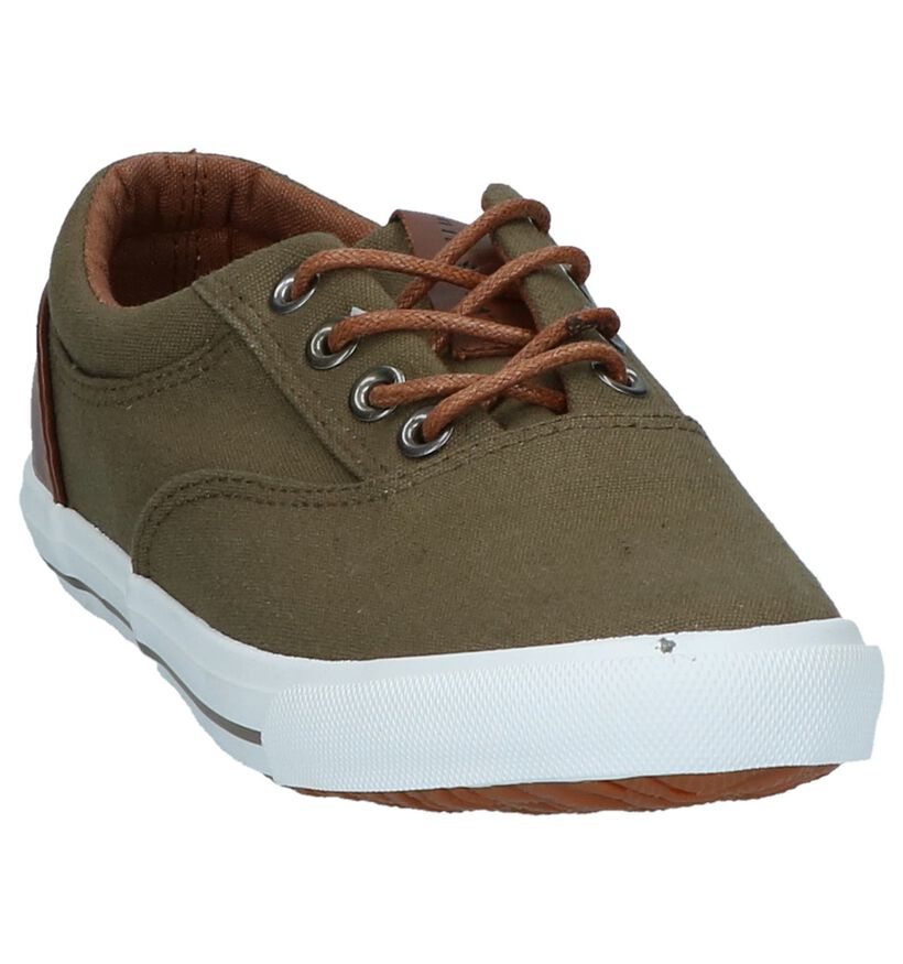Kaki Platte Veterschoenen Milo & Mila in stof (217983)