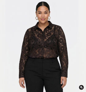 ONLY Carmakoma Zion Donkerbruine Blouse met Lange Mouwen voor dames (381917)