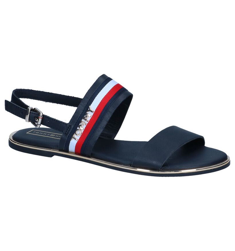 Donkerblauwe Sandalen Tommy Hilfiger Flat Corporate Ribbon in leer (241780)