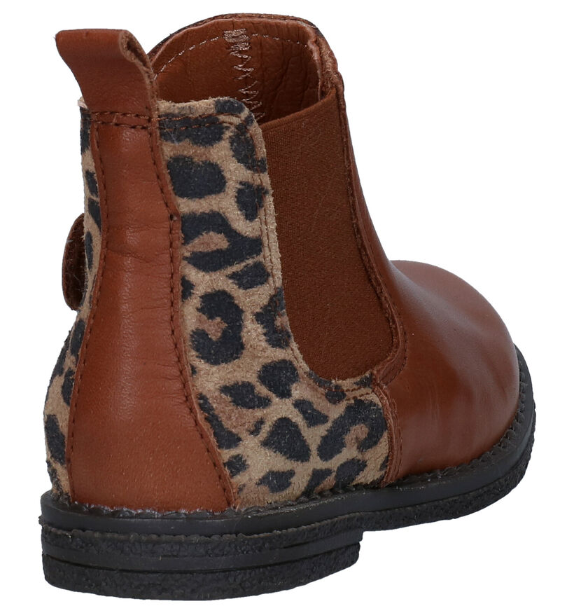 Milo & Mila Agon Leopard Bottines Chelsea en Cognac pour filles (295483)