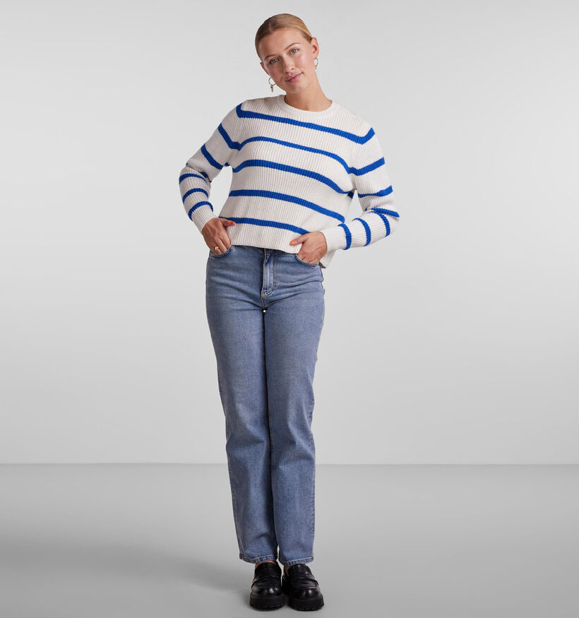 Pieces Cosilla Wit / Groen Gestreepte Trui voor dames (323747)