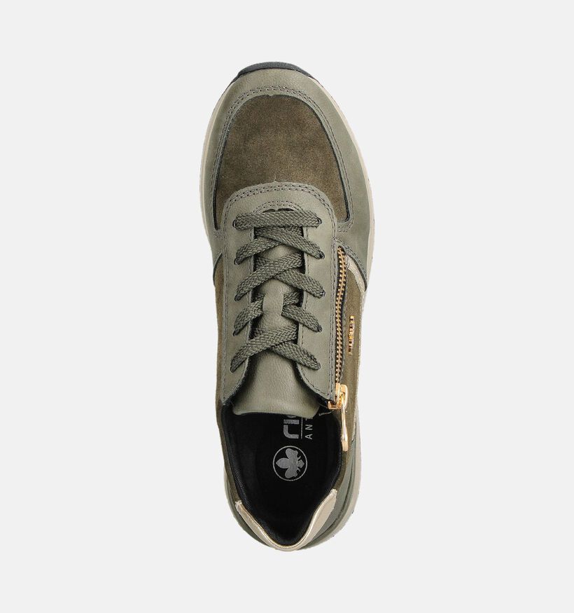 Rieker Kaki/Bruine Sneakers met Veter en Rits voor dames (360487) - geschikt voor steunzolen