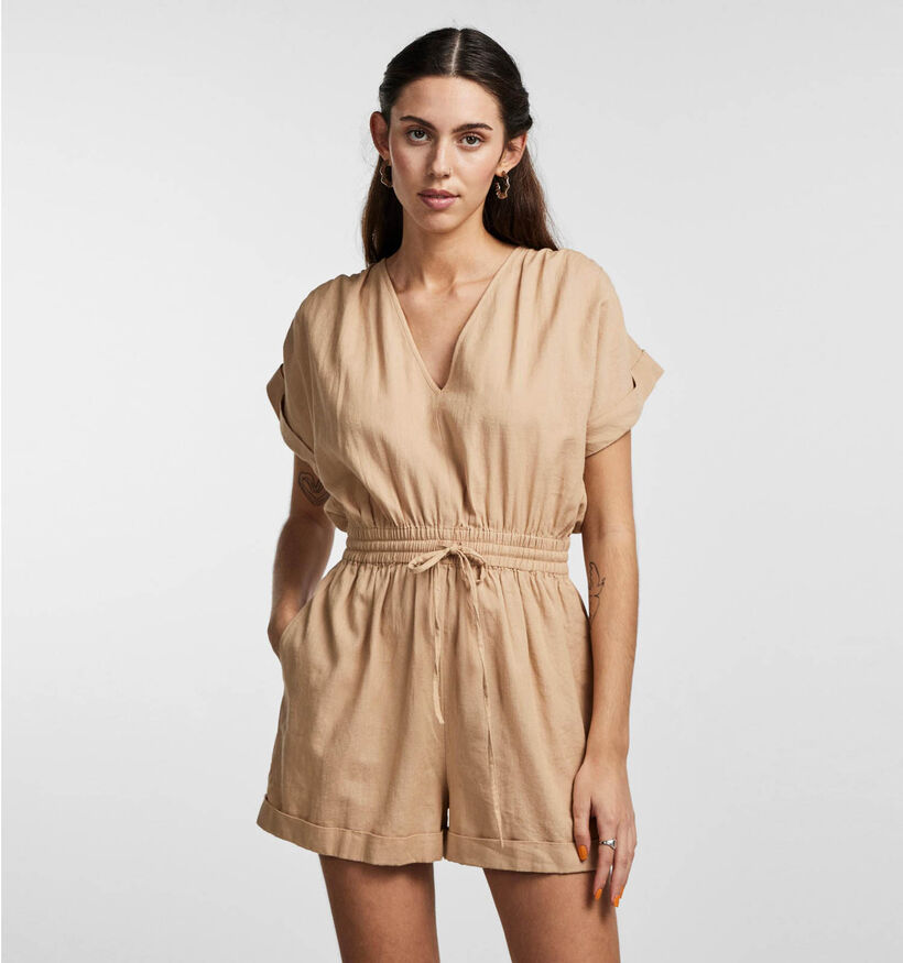 Pieces Leena Bruine Linnen Jumpsuit voor dames (334400)