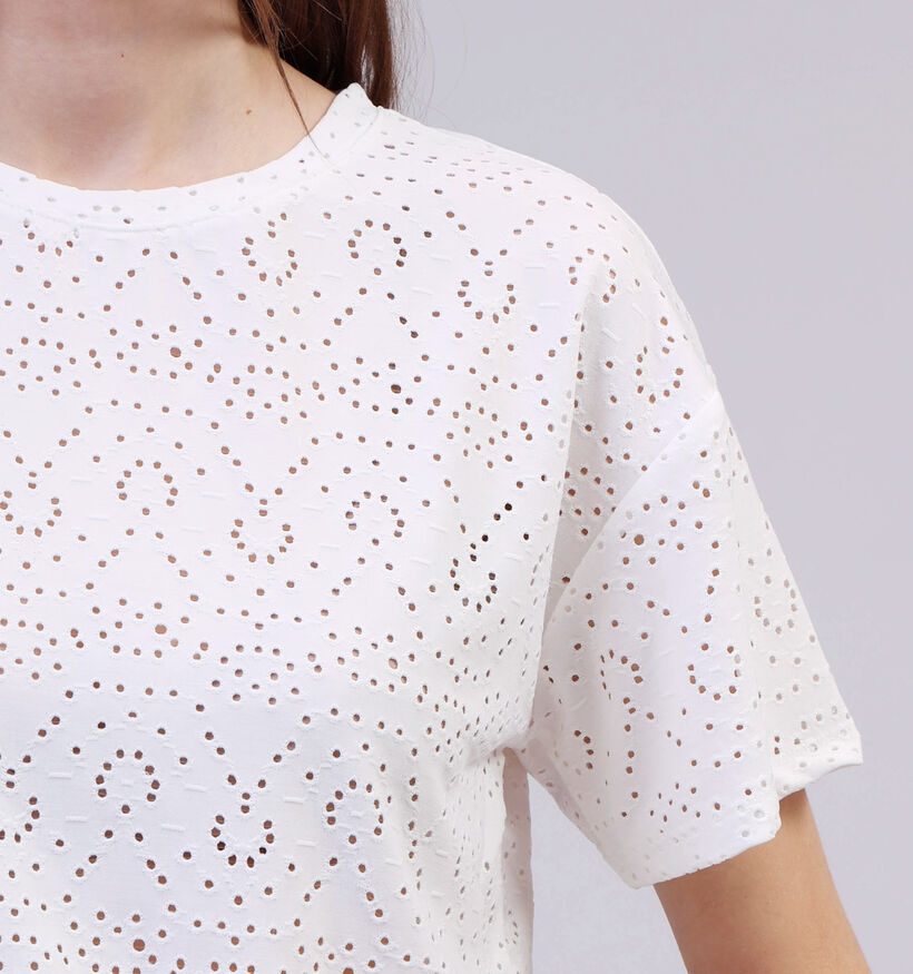 Pieces Abby Witte T-shirt Broderie Anglaise voor dames (351134)