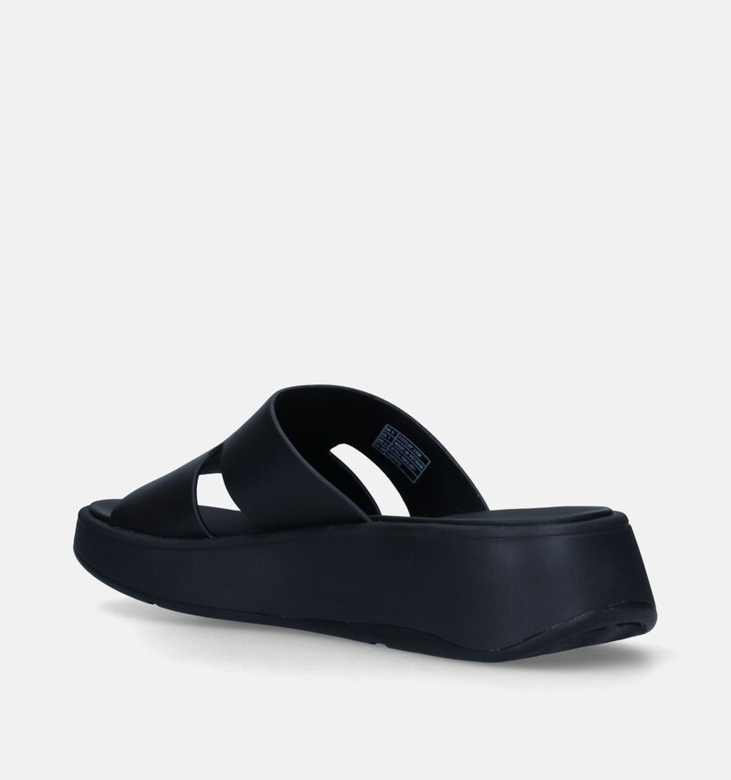 FitFlop F-Mode Raw-Edge Flatform H-Bar Slides Nu-pieds en Noir pour femmes (336986)