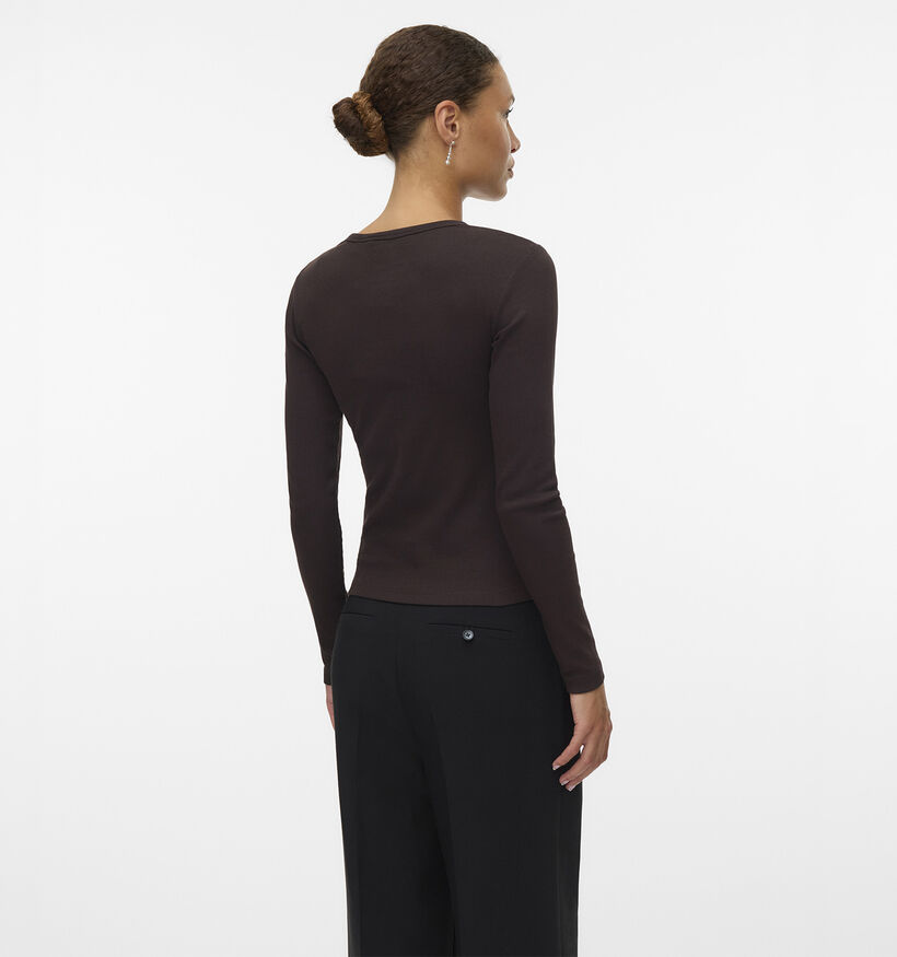 Vero Moda Chloe Donkerbruine T-shirt met Lange Mouwen voor dames (381316)