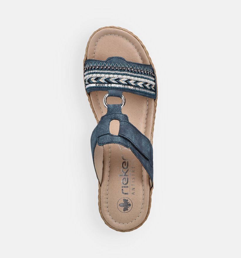 Rieker Nu-pieds compens&eacute;es en Bleu pour femmes (370378)