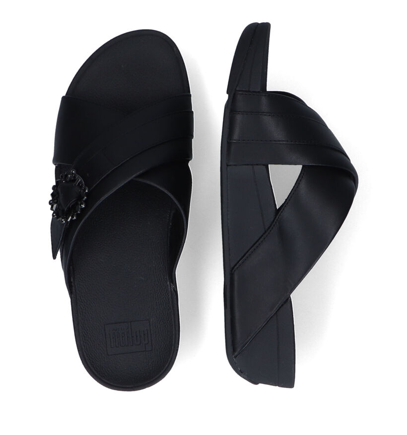 FitFlop Lulu Crystal Buckle Cross Slides Nu-pieds en Beige pour femmes (336985)