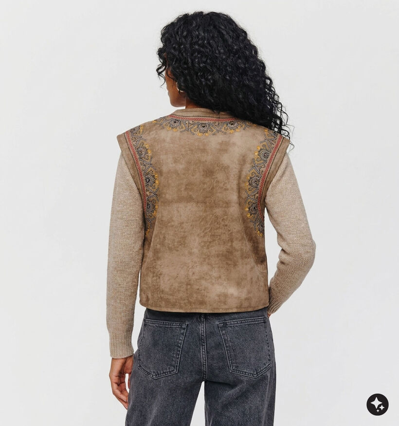 Minuit Douze Gipsy Bruine Mouwloze Vest met Touwsluitingen voor dames (381870)