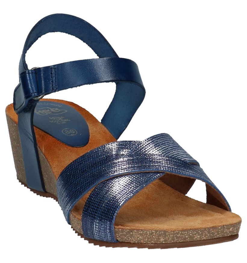 Blauwe Hee Sandalen met Sleehak, , pdp